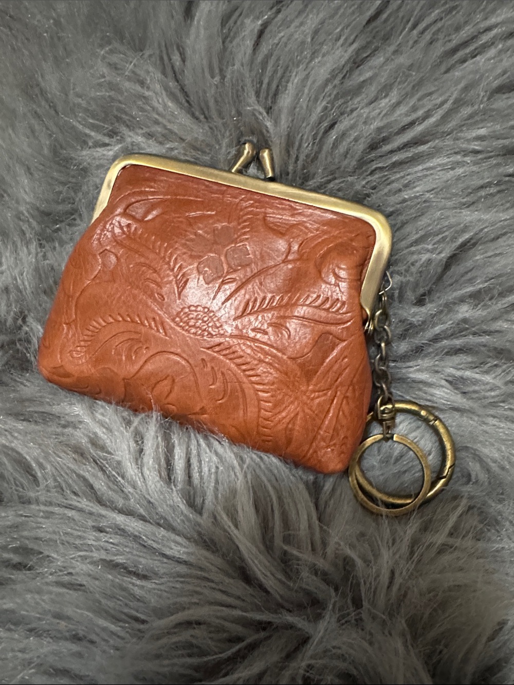 Patricia Nash Borse  Tooled Leather Kiss-Lock Coin Purse - Rust Brown